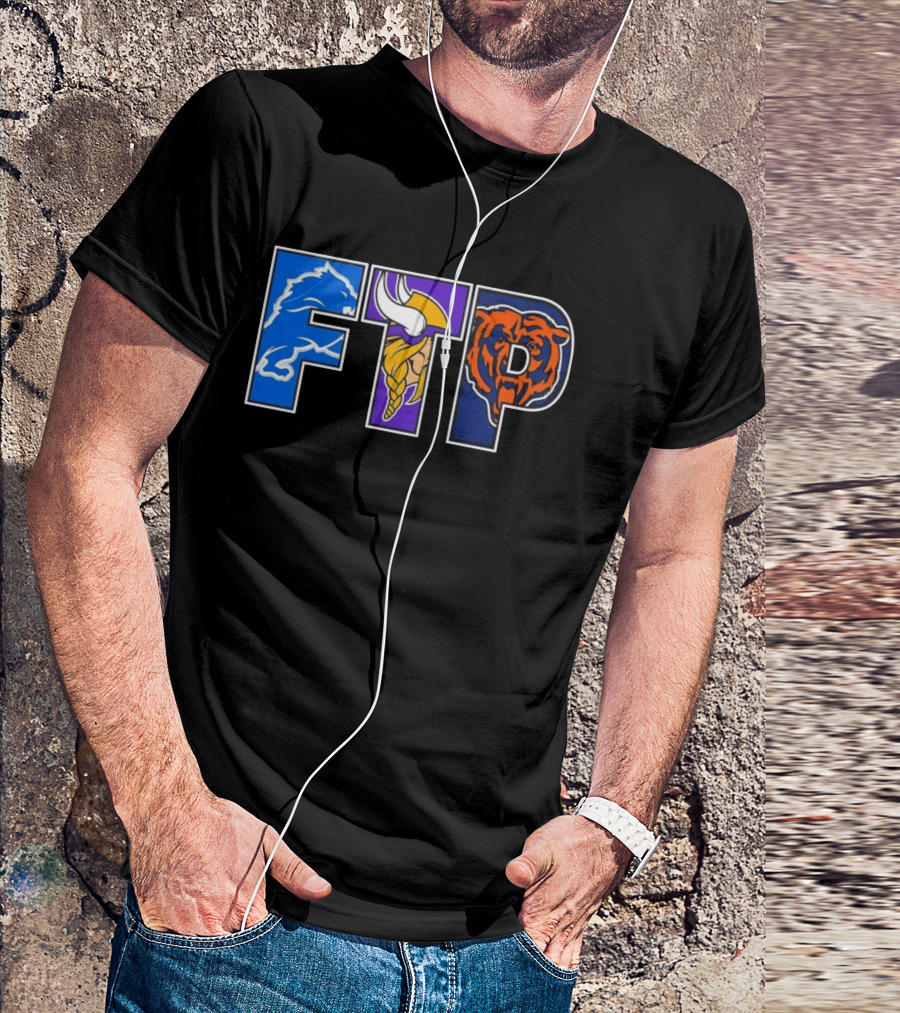 FTP Detroit Lions Minnesota Vikings Chicago Bears Logos T-Shirt