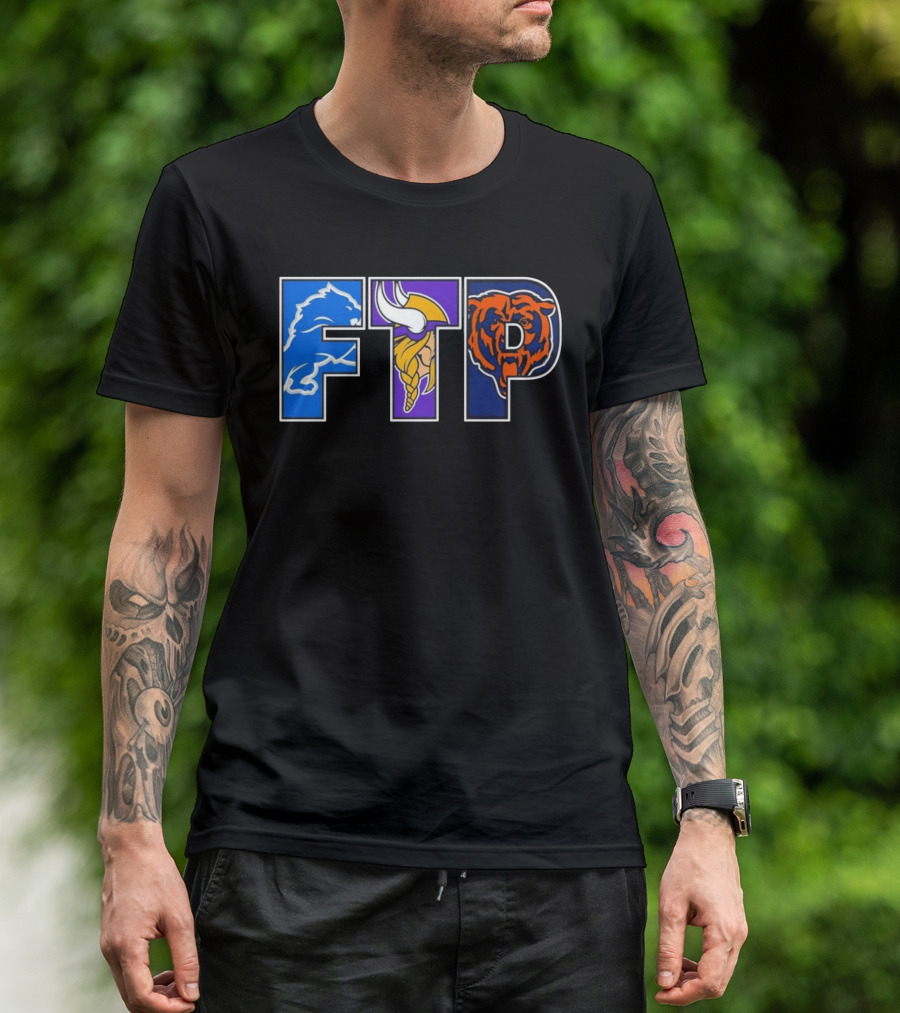 FTP Detroit Lions Minnesota Vikings Chicago Bears Logos T-Shirt