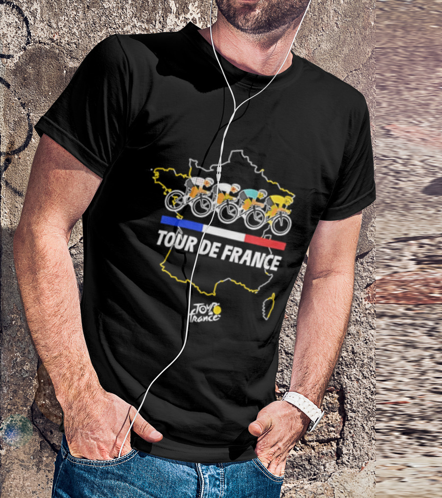 Tour De France Cyclists Racing Over Map Of France T-Shirt