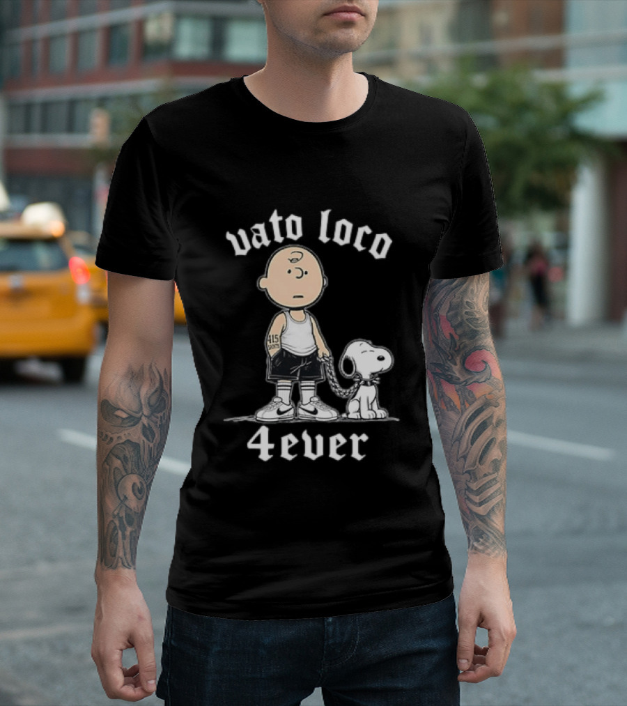 Vato Loco 4Ever Charlie Brown Snoopy 415 Tattoo T-Shirt