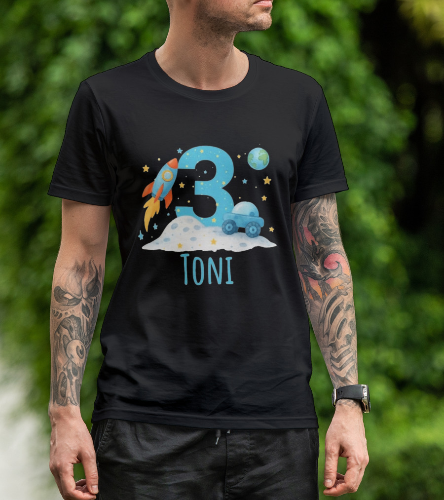 3rd Birthday Space Rocket Planet Personalized Toni T-Shirt