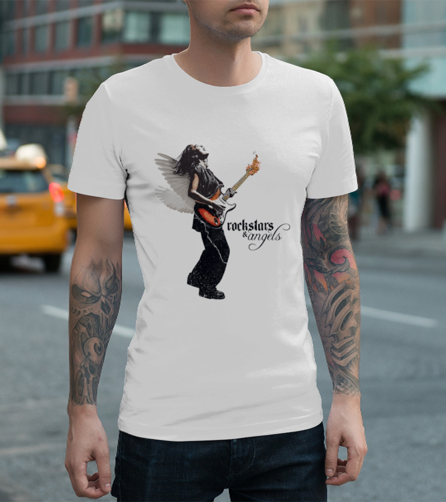 Angel Guitarist With Fiery Rockstars And Angels T-Shirt