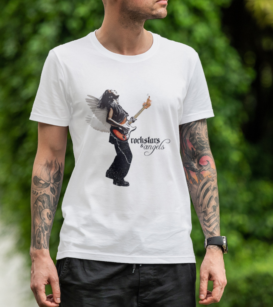 Angel Guitarist With Fiery Rockstars And Angels T-Shirt