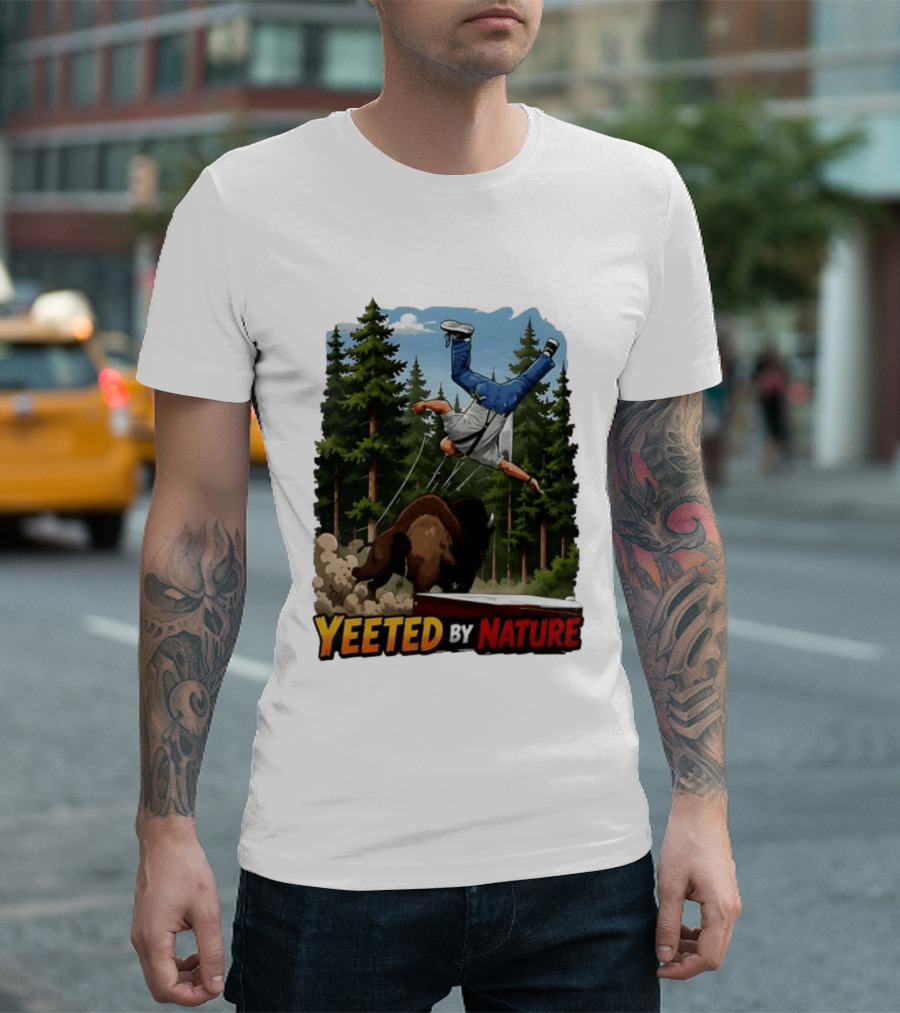 Bison Tossing Tourist Adventure Yeeted By Nature Comedy T-Shirt