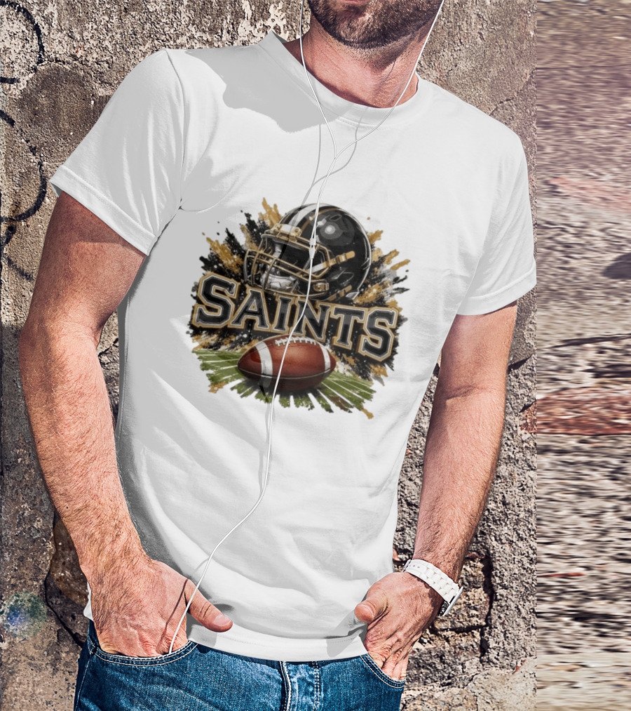 Saints Football Helmet With Splash And Ball T-Shirt