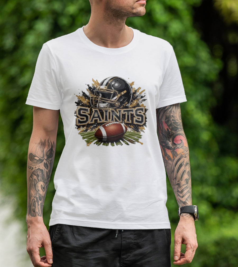 Saints Football Helmet With Splash And Ball T-Shirt