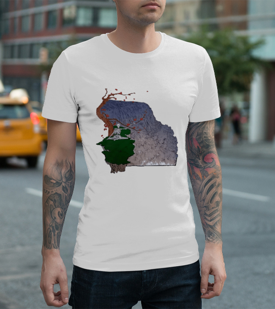 Grateful Dead Skeleton Meditating Under Flowering Tree T-Shirt