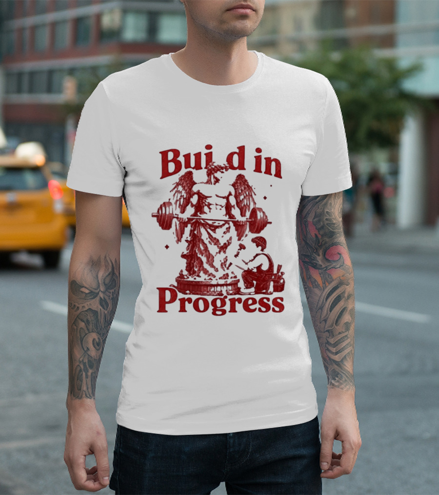 Staticloom Supply Angel Build In Progress Lifting Weight T-Shirt