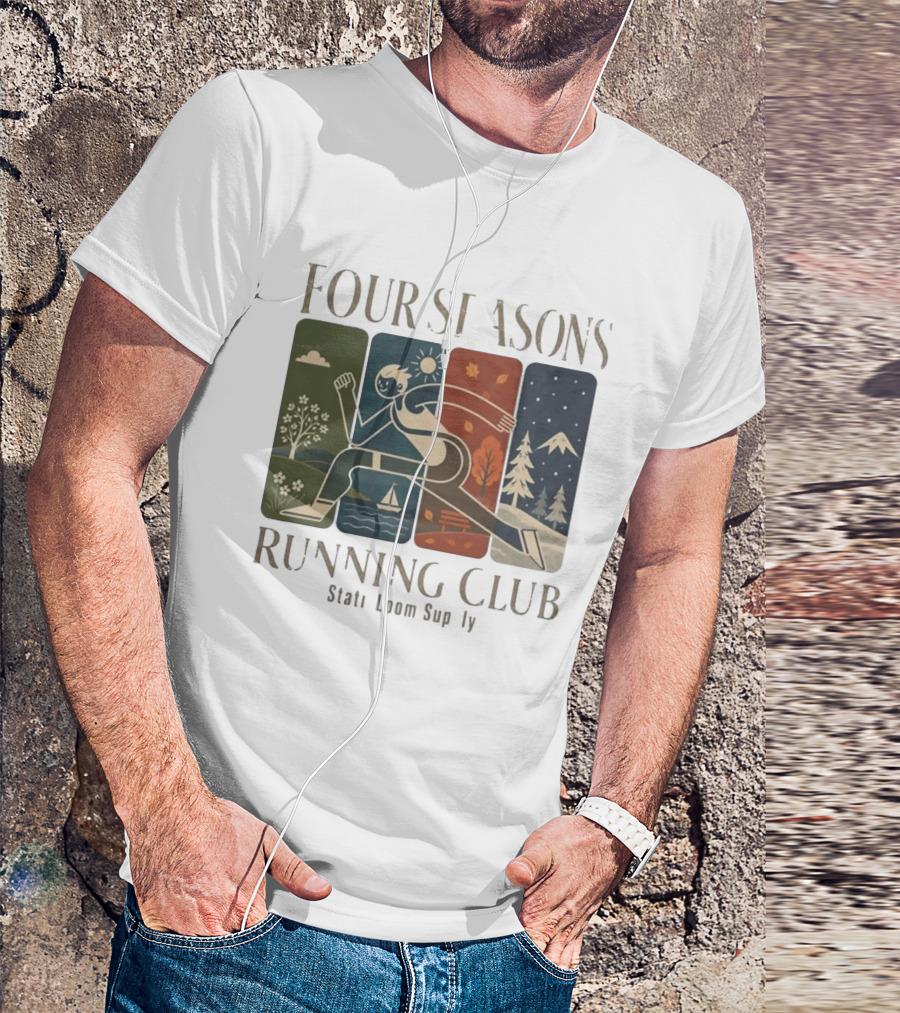 Staticloom Supply Four Seasons Running Club Vintage Seasonal Outdoor Jogging T-Shirt