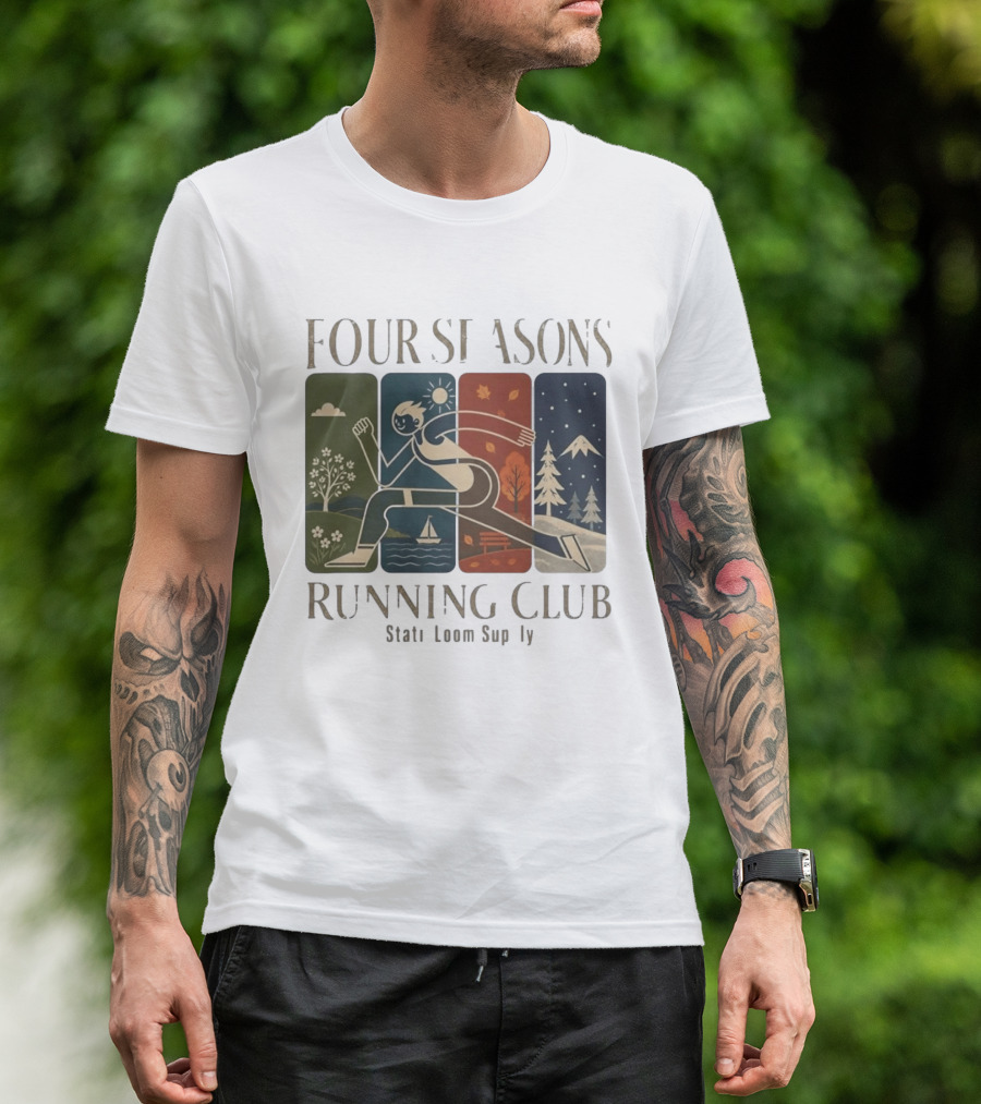 Staticloom Supply Four Seasons Running Club Vintage Seasonal Outdoor Jogging T-Shirt