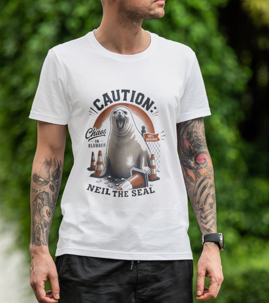 Caution Neil The Seal Chaos In Blubber With Traffic Cones T-Shirt