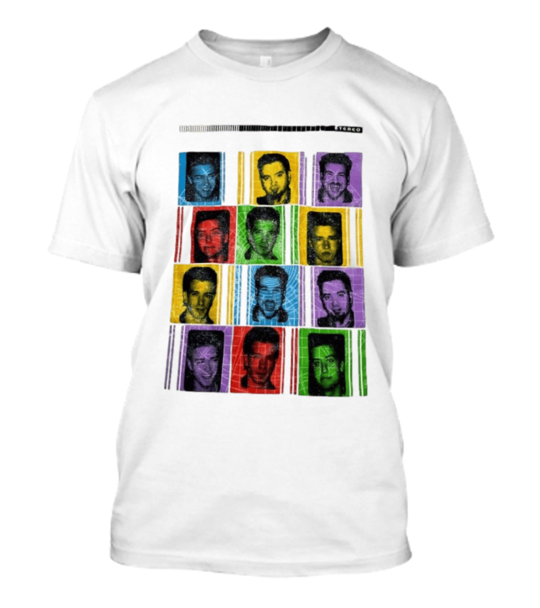 NSYNC Justin Timberlake JC Chasez Joey Fatone Lance Bass Chris Kirkpatrick Vibrant Portrait Grid Stereo Bars T-Shirt