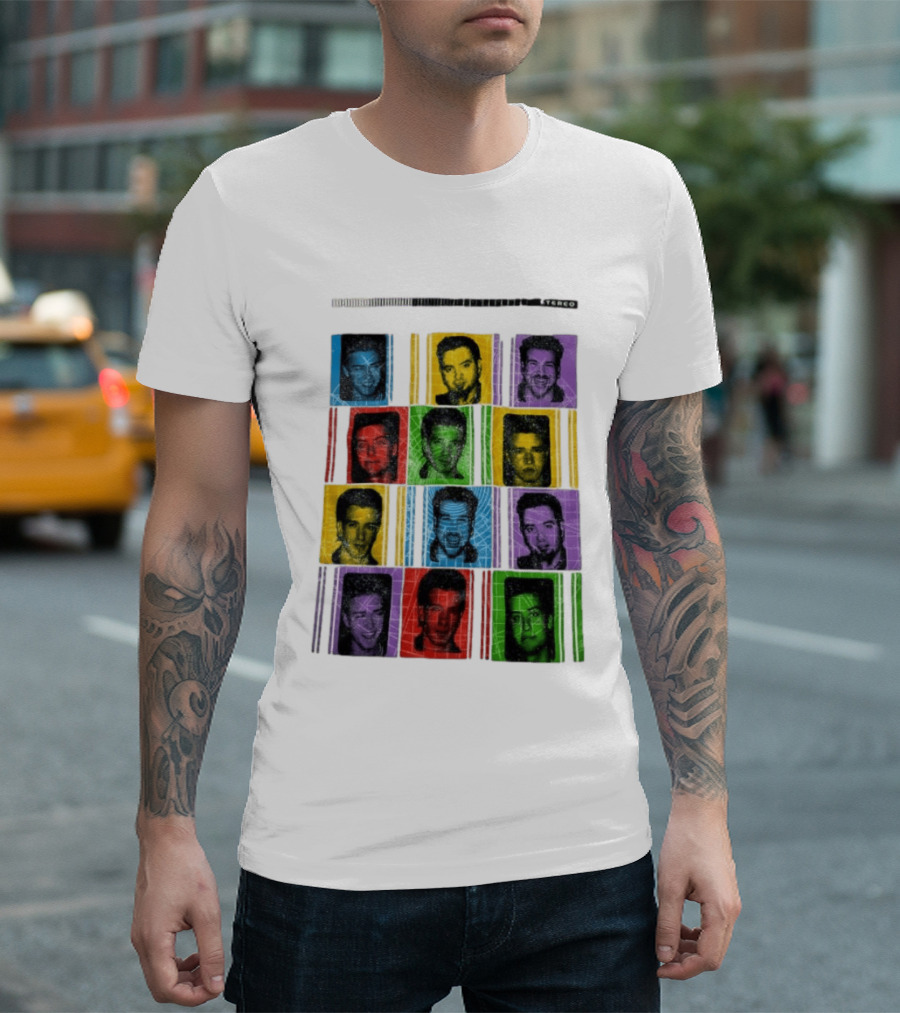 NSYNC Justin Timberlake JC Chasez Joey Fatone Lance Bass Chris Kirkpatrick Vibrant Portrait Grid Stereo Bars T-Shirt