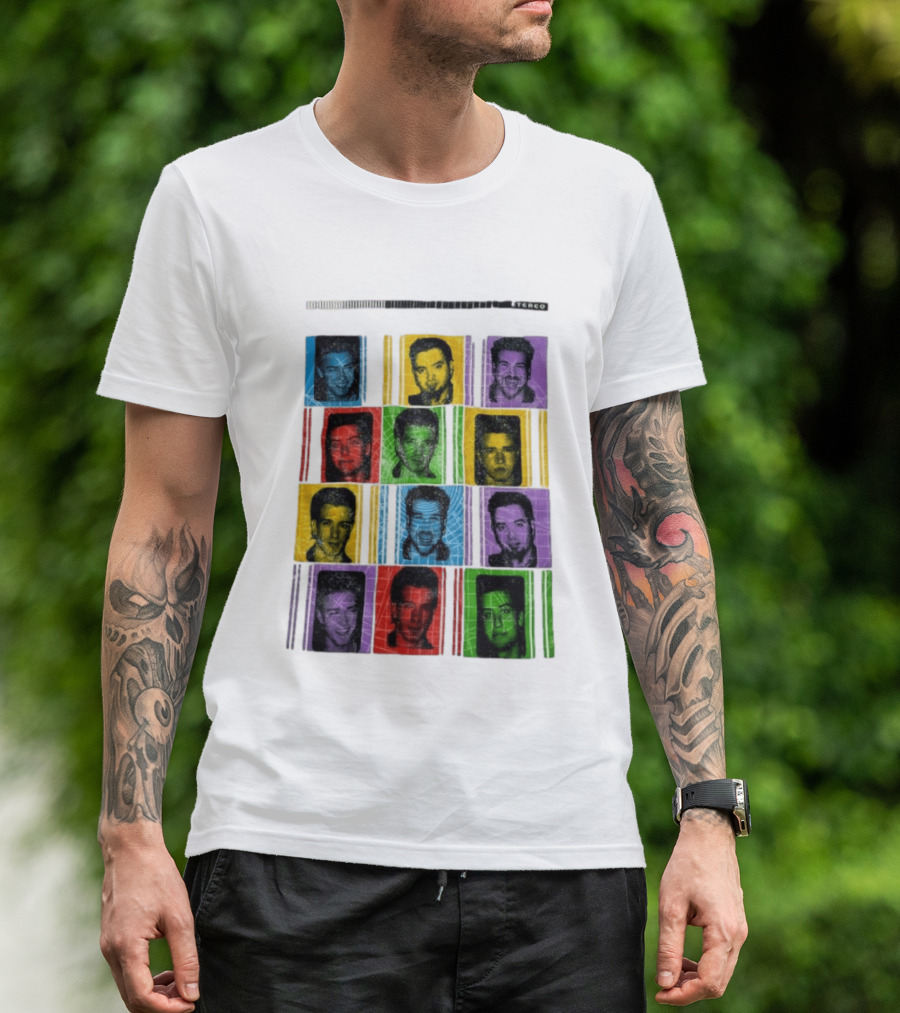 NSYNC Justin Timberlake JC Chasez Joey Fatone Lance Bass Chris Kirkpatrick Vibrant Portrait Grid Stereo Bars T-Shirt
