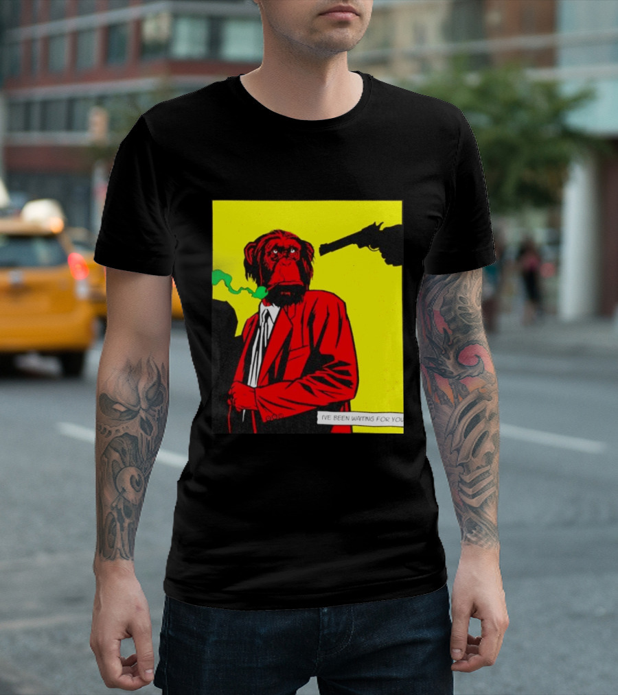 Chimpanzee Hitman Smoking Scene I've Been Waiting For You T-Shirt