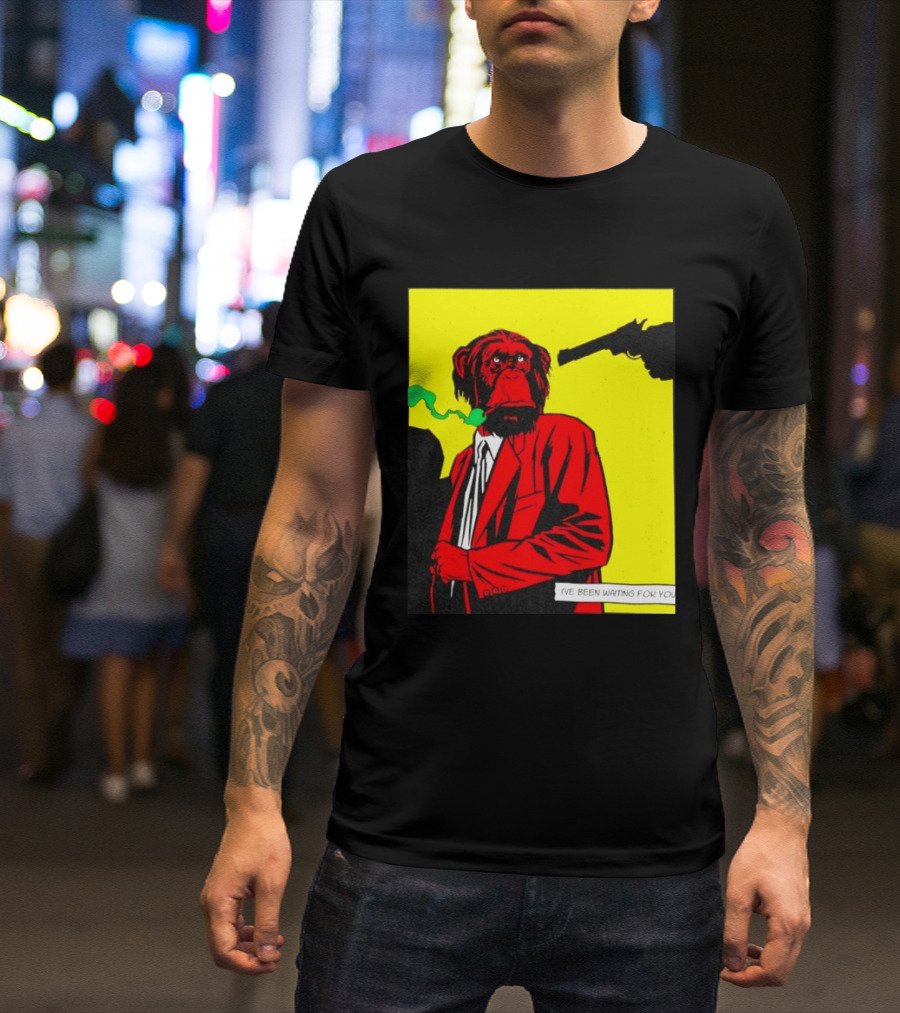 Chimpanzee Hitman Smoking Scene I've Been Waiting For You T-Shirt