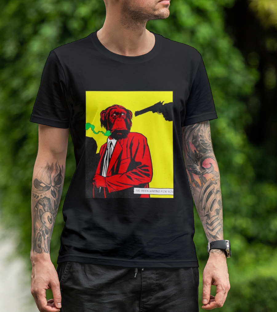 Chimpanzee Hitman Smoking Scene I've Been Waiting For You T-Shirt