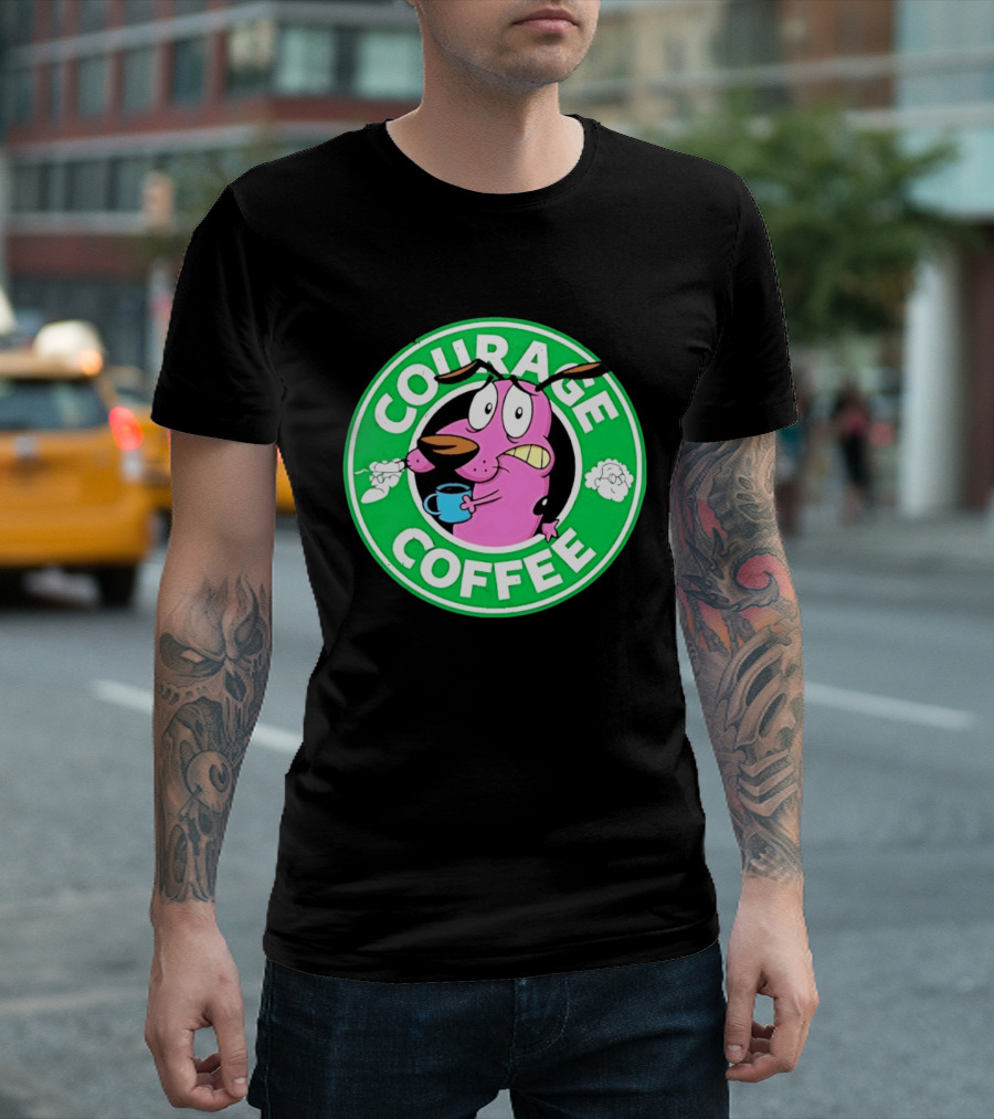 Courage The Cowardly Dog Coffee Parody Green Circle T-Shirt