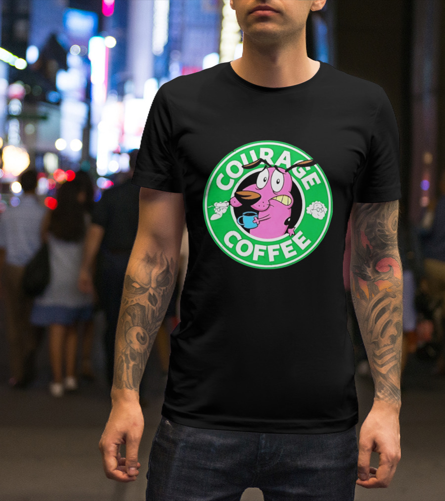 Courage The Cowardly Dog Coffee Parody Green Circle T-Shirt