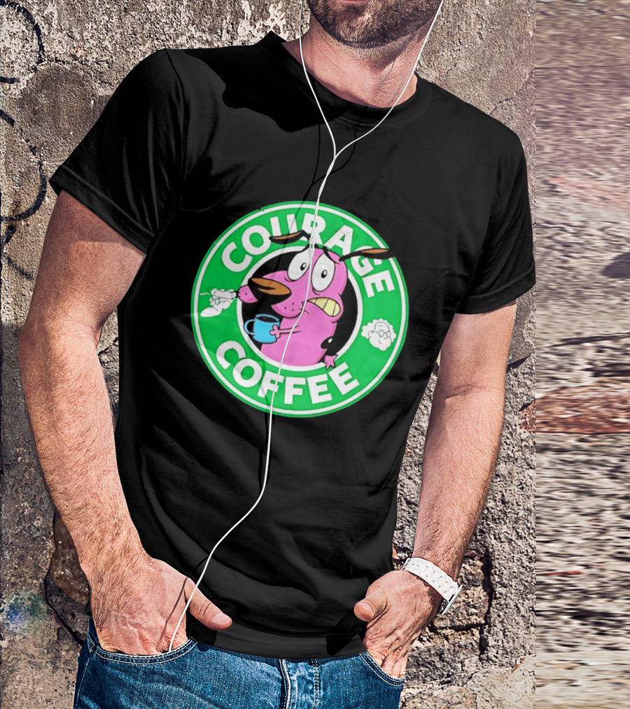Courage The Cowardly Dog Coffee Parody Green Circle T-Shirt