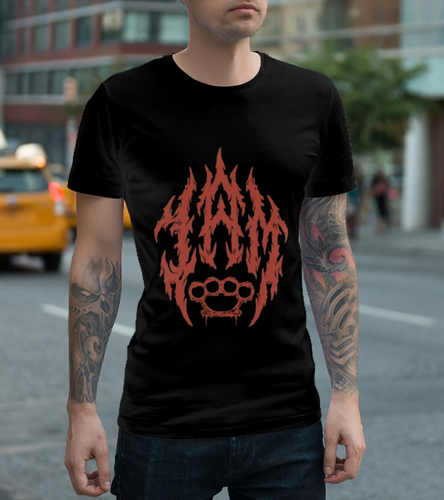 Indiemerchstore I Am Mook Bleak Humanity Fiery Lettering Brass Knuckles T-Shirt