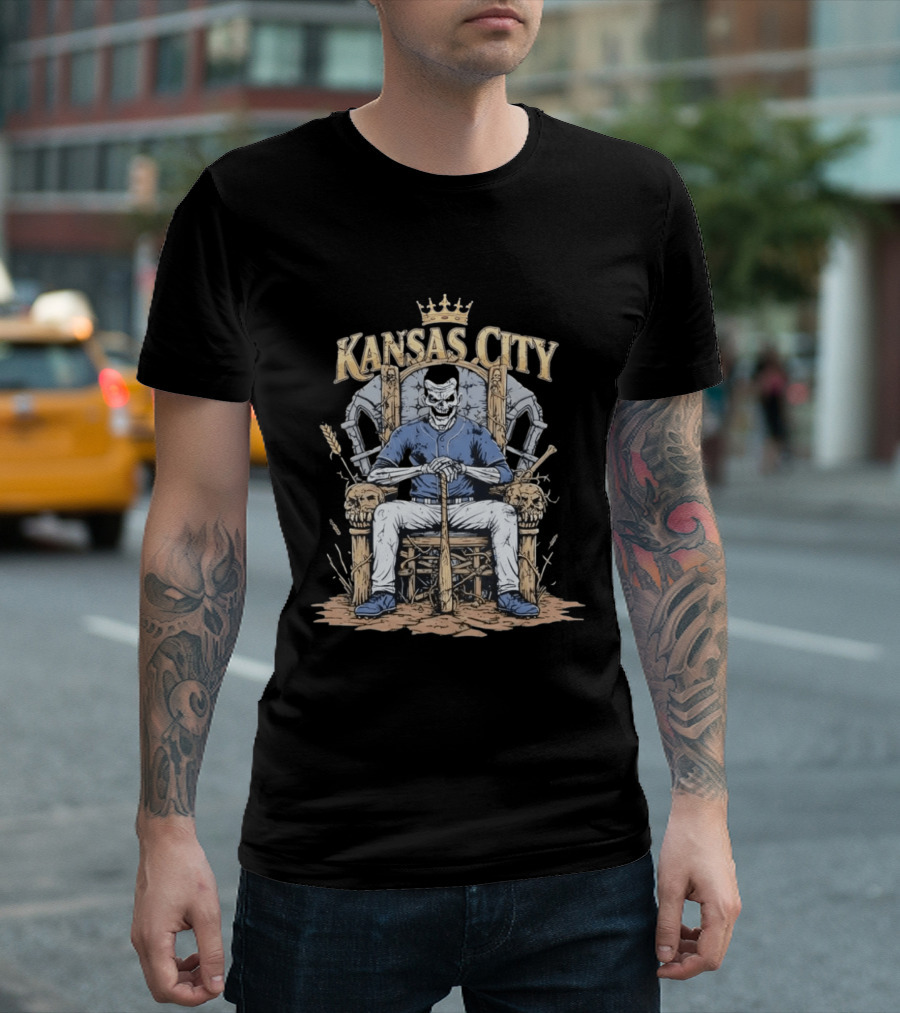 Kansas City Skeleton King On Throne With Baseball Bat T-Shirt