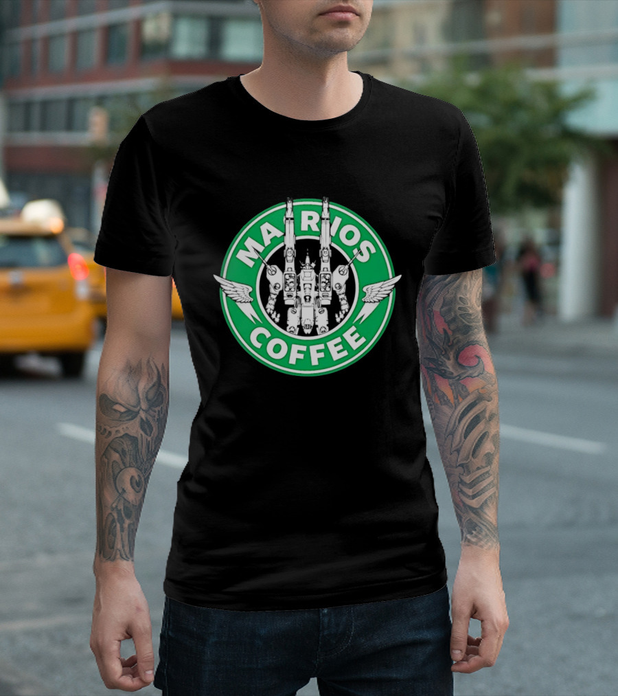 Marios Coffee Mech Robot Wings Green Circular T-Shirt