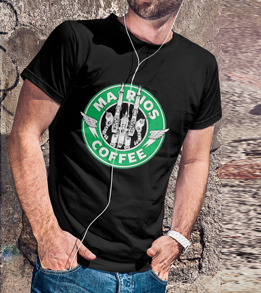 Marios Coffee Mech Robot Wings Green Circular T-Shirt