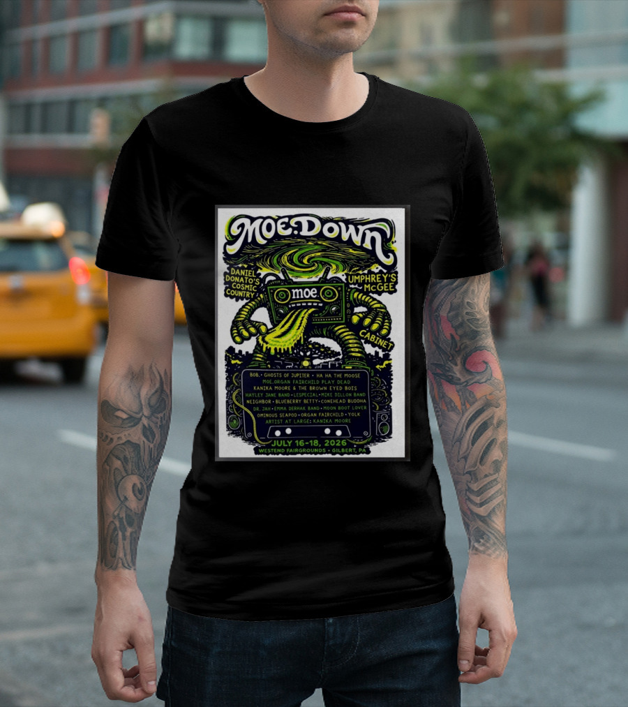 Moe Down Festival July 16 18 2026 Featuring Umphrey's McGee Cabinet Daniel Donato At Westend Fairgrounds Gilbert PA T-Shirt