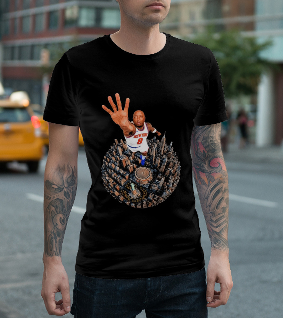 New York Basketball Player Over Cityscape Statue At Madison Square Garden T-Shirt