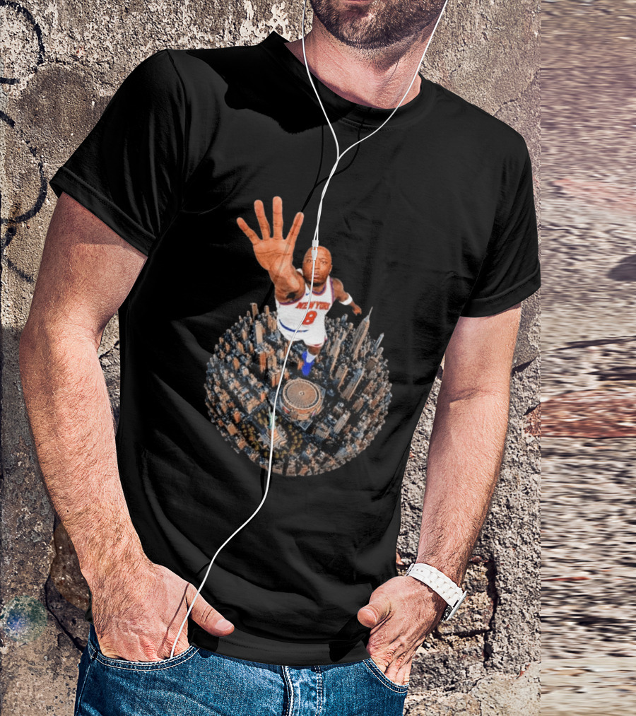 New York Basketball Player Over Cityscape Statue At Madison Square Garden T-Shirt