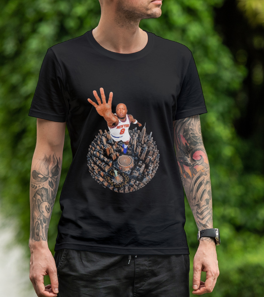 New York Basketball Player Over Cityscape Statue At Madison Square Garden T-Shirt