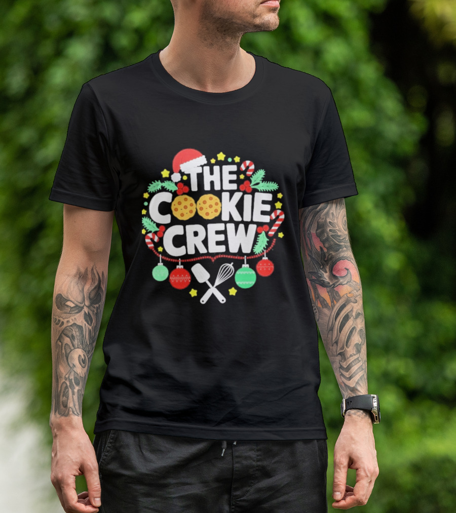 The Cookie Crew Christmas Santa Hat Candy Canes Ornaments Baking Utensils T-Shirt