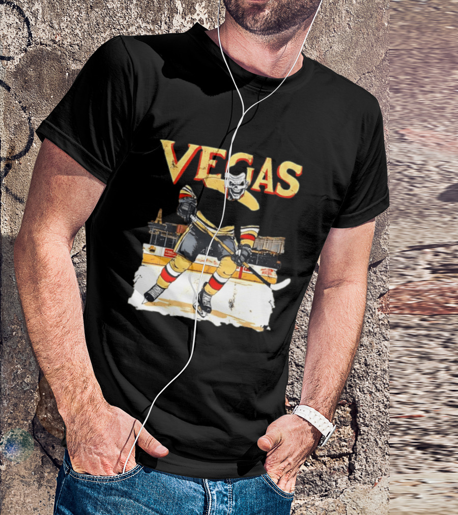 Vegas Hockey Skull Ice Arena Skyline Scene T-Shirt