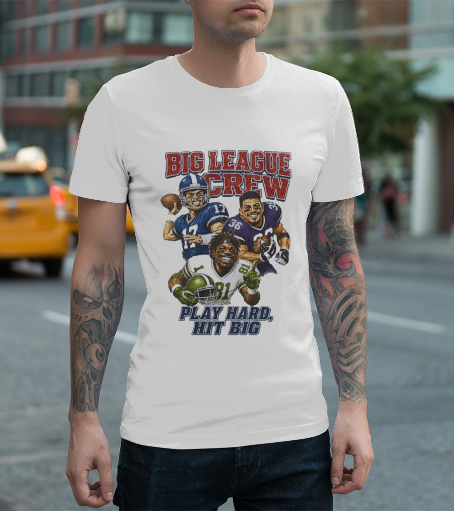Big League Crew #17 Rocket #36 Bruiser #81 Flash Play Hard Hit Big Football Players T-Shirt