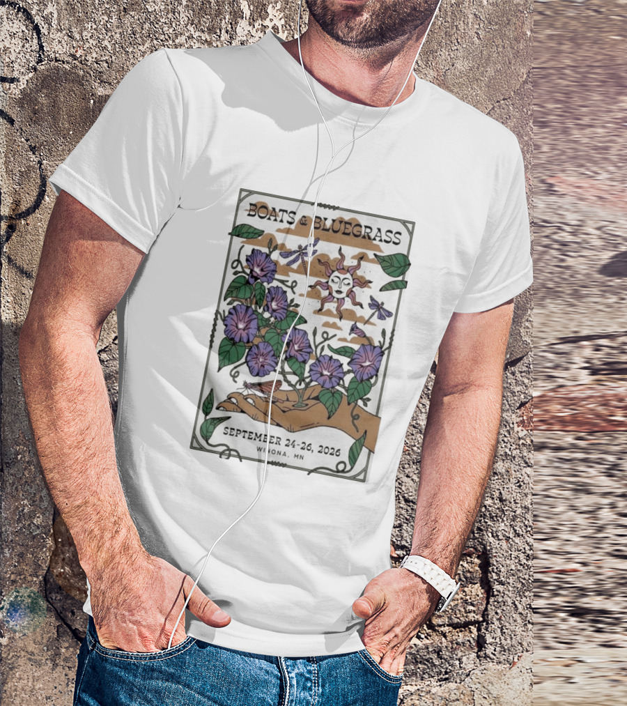 Boats And Bluegrass Winona MN September 24 26 2026 Sun Dragonflies Flowers Music Festival T-Shirt