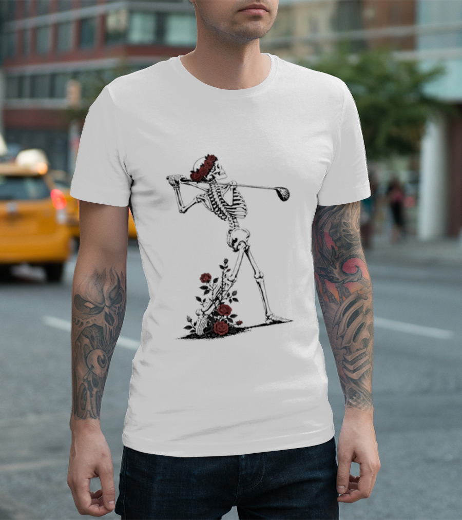 Grateful Dead Skeleton Golfer With Roses And Golf Club T-Shirt