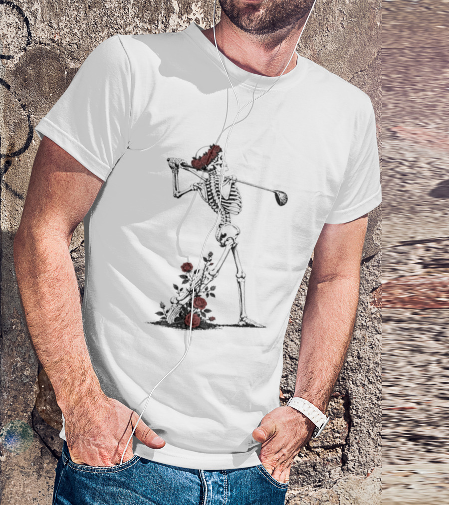Grateful Dead Skeleton Golfer With Roses And Golf Club T-Shirt