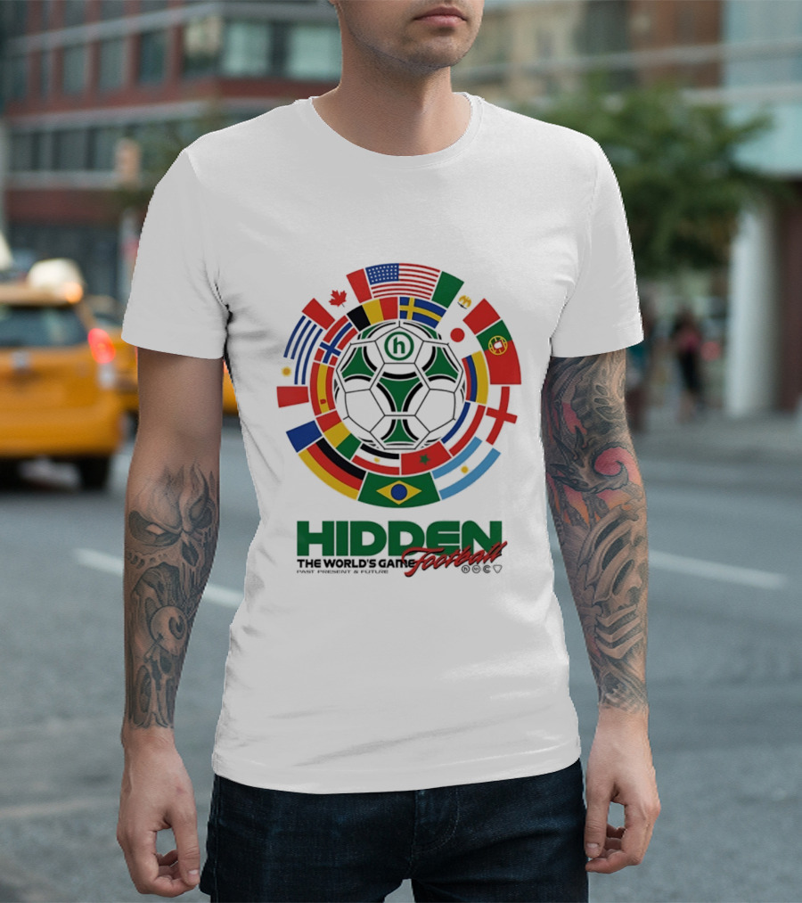 Hidden The World's Game Football Multinational Flags Circle Soccer Ball T-Shirt