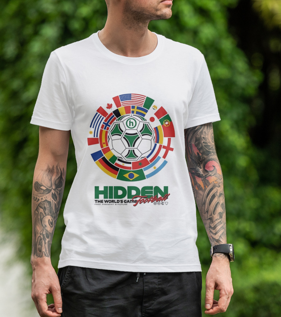 Hidden The World's Game Football Multinational Flags Circle Soccer Ball T-Shirt