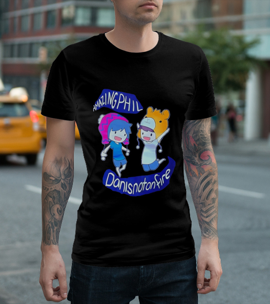 Amazing Phil Danisnotonfire Cartoon Characters Jumping T-Shirt
