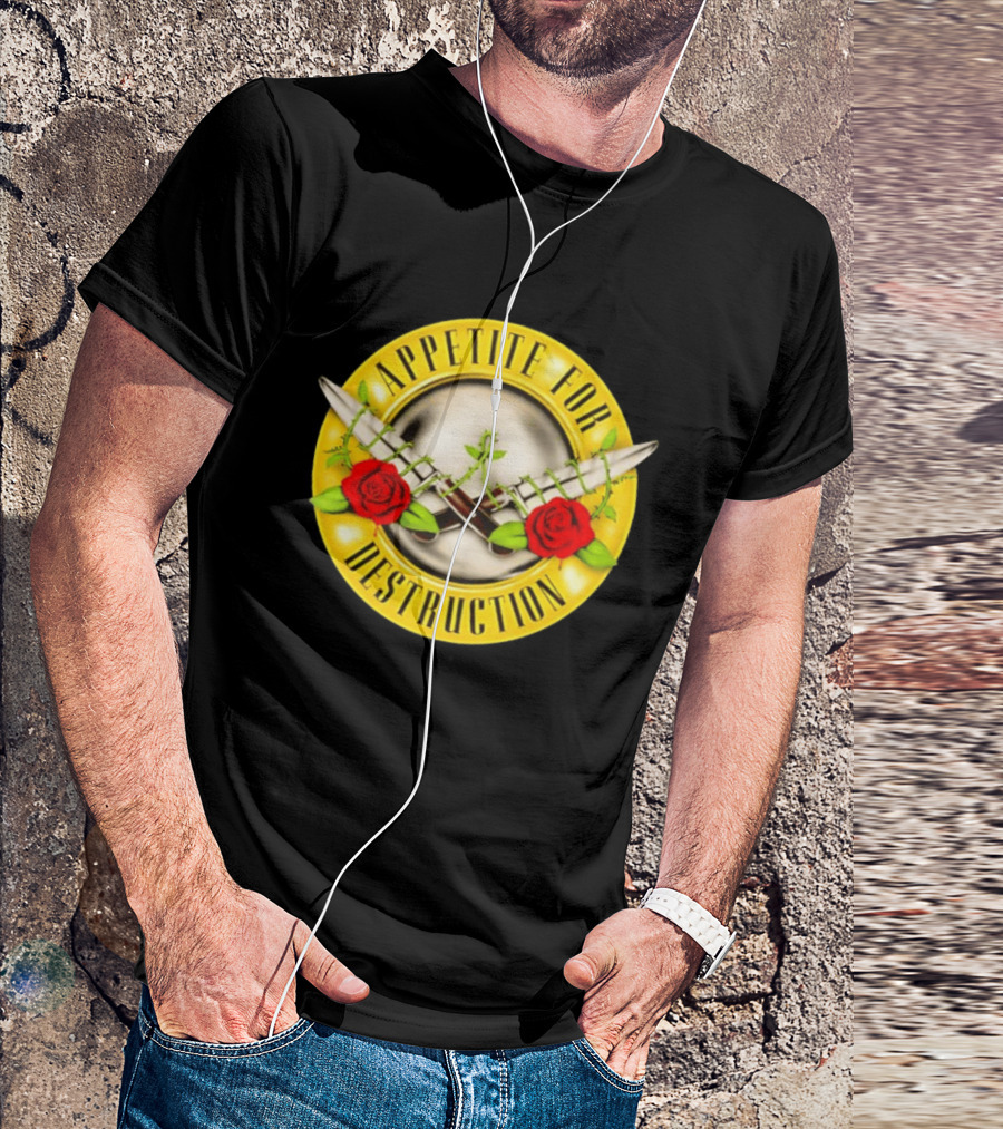 Appetite For Destruction Guns N Roses Band Rock Music Album Cover Roses And Bullets T-Shirt
