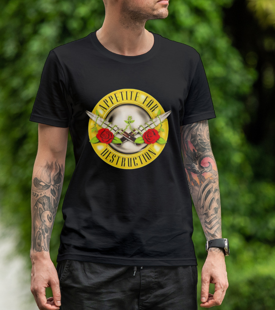 Appetite For Destruction Guns N Roses Band Rock Music Album Cover Roses And Bullets T-Shirt