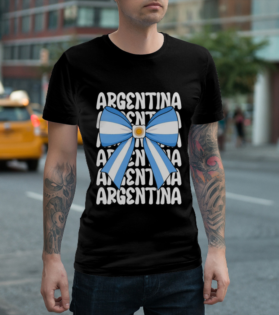Argentina Flag Blue And White Bow Ribbon T-Shirt