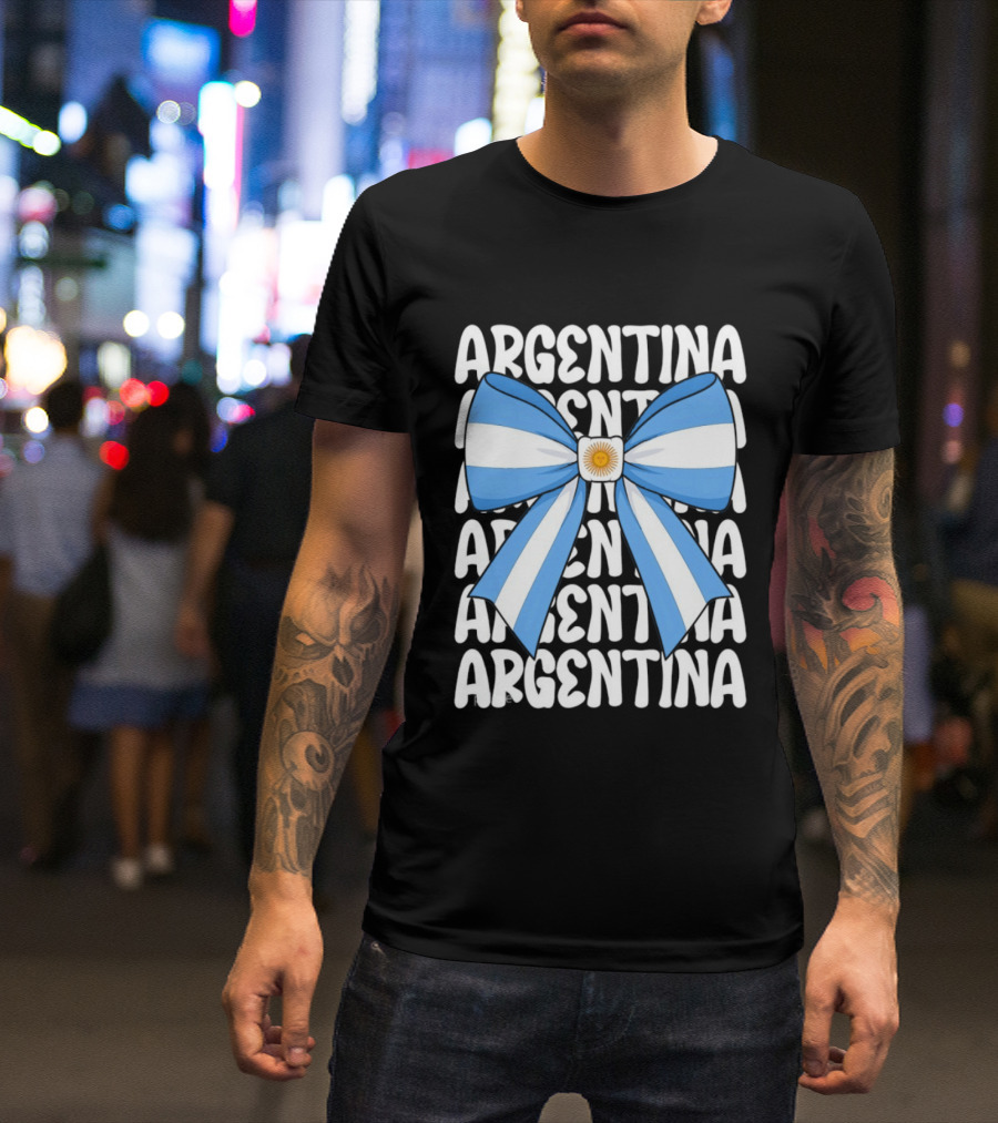 Argentina Flag Blue And White Bow Ribbon T-Shirt