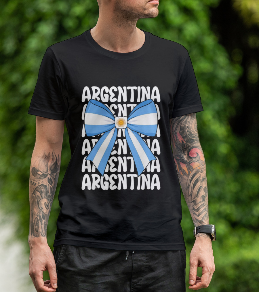 Argentina Flag Blue And White Bow Ribbon T-Shirt