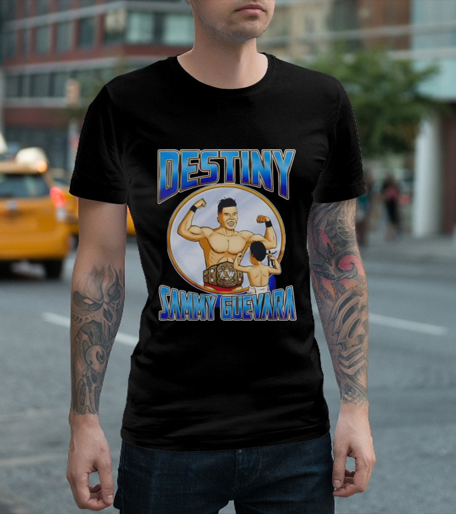 Destiny Sammy Guevara Flexing With Baby Holding AEW Wrestling Action Figure T-Shirt