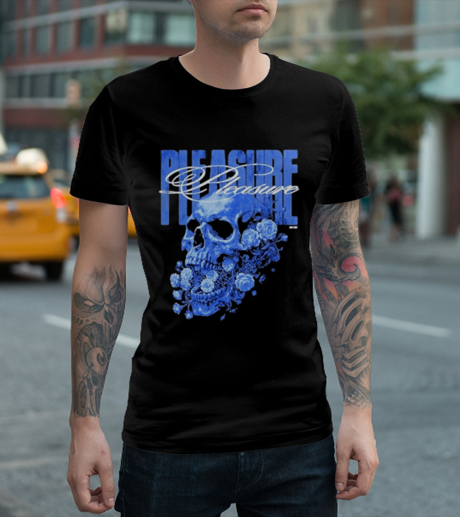 Pleasure Skull Roses Gothic Floral Blue T-Shirt