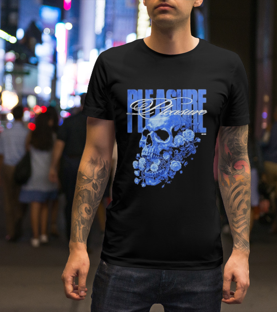 Pleasure Skull Roses Gothic Floral Blue T-Shirt