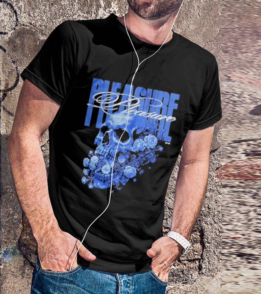 Pleasure Skull Roses Gothic Floral Blue T-Shirt
